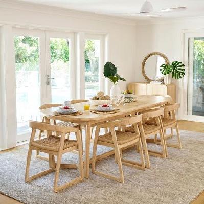 kingscliff 8 seater rectangle indoor timber dining table and chairs setting 