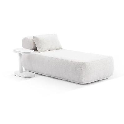 norfolk outdoor aluminium single sun lounge with side table white / cream boucle 
