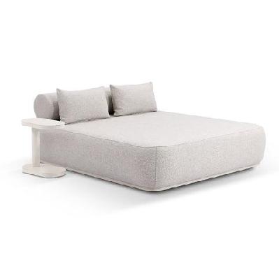 norfolk outdoor aluminium double sun lounge daybed with side table white / boucle cream 
