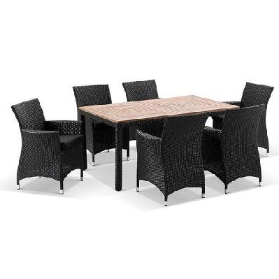 sahara 6 seater outdoor teak and wicker dining setting 6 seats / charcoal / denim grey 