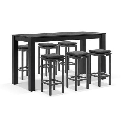 santorini outdoor 2m bar table with 6 avoca bar stools 6 seats / white / textured grey 