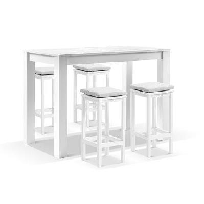 santorini outdoor 1.5m bar table with 4 avoca bar stools 4 seats / white / textured olefin grey 