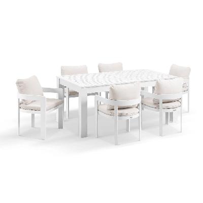 santorini 1.8m outdoor aluminium dining setting with 6x marlo chairs white / olefin white 