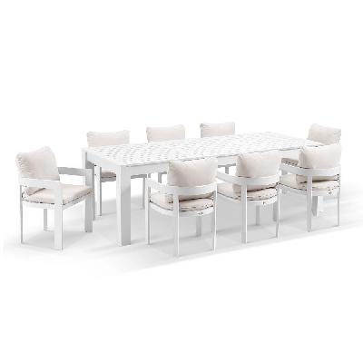 santorini 2.5m outdoor aluminium dining setting with 8x marlo chairs white / olefin white 