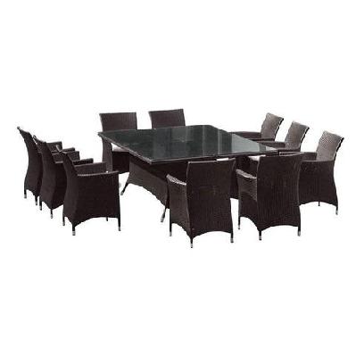 sorrento 10 seater glass top outdoor dining set with wicker chairs charcoal / denim grey 