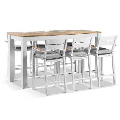 balmoral 2m bar table with 6 capri bar stools 6 seat / white / denim grey 