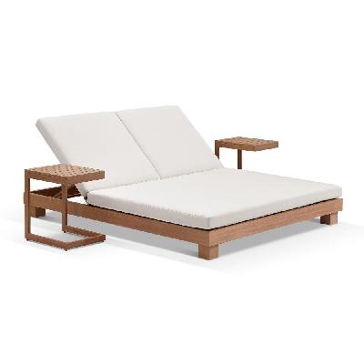 santorini aluminium double sun lounge w/ 2x santorini side table set cedar look / olefin white 