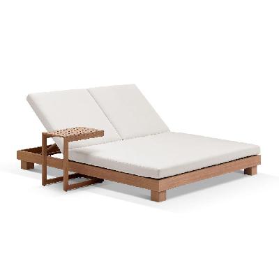 santorini aluminium double sun lounge w/santorini side table cedar look / olefin white 