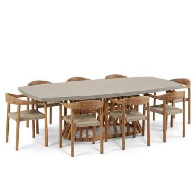 waverley 2.6m indoor outdoor concrete look dining set with 8 kotara chairs 