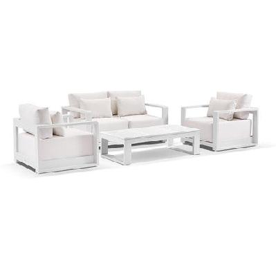 whitehaven 2+1+1 outdoor aluminium lounge set with sunbrella cushions with santorini coffee table white / sunbrella canvas canvas 