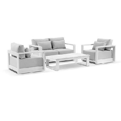 whitehaven 2+1+1 seater outdoor aluminium lounge set with santorini coffee table white / textured olefin grey 