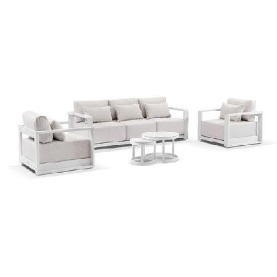 whitehaven 3+1+1 seater outdoor aluminium lounge with hugo coffee table set white / sandstone olefin 