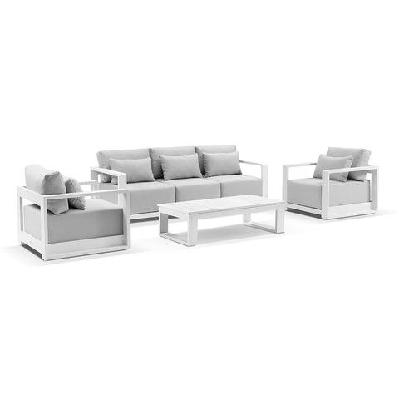 whitehaven 3+1+1 seater outdoor aluminium lounge set with santorini coffee table white / textured olefin grey 