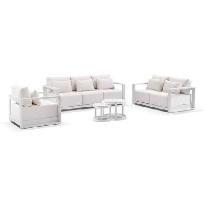 whitehaven 3+2+1 outdoor aluminium lounge with sunbrella cushions with hugo coffee table set white / sunbrella canvas canvas 