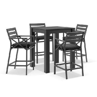 santorini outdoor aluminium square bar table with 4x kansas bar stools charcoal / denim grey 