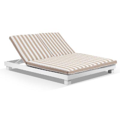 santorini aluminium double sun lounge with sunbrella cedar look / sunbrella maxim heather beige 