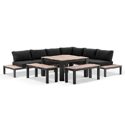 nova outdoor aluminium lounge and dining setting with single modular charcoal / textured grey 