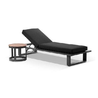 arcadia aluminium sun lounge in with balmoral teak round side table charcoal / textured olefin grey 