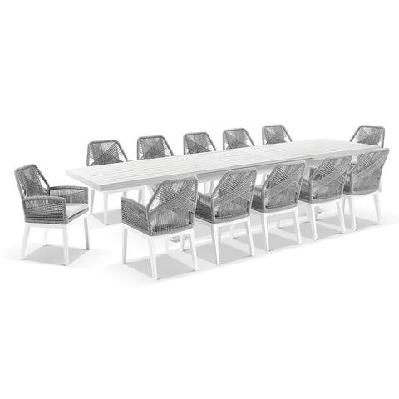 austin outdoor 3m - 3.8m extension aluminium table with 12 hugo rope dining chairs white / cream rope / cream 