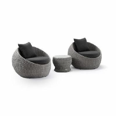 newport outdoor wicker lounge 2 x arm chair with side table brushed grey / denim grey 