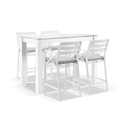 hugo outdoor ceramic 1.5m rectangle aluminium bar table with 4 x kansas bar stools charcoal / denim grey 
