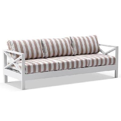 kansas 3 seater outdoor aluminium lounge in sunbrella white / sunbrella maxim heather beige 