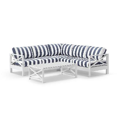 kansas package a - outdoor aluminium corner modular lounge set with coffee table white / sunbrella maxim heather beige 