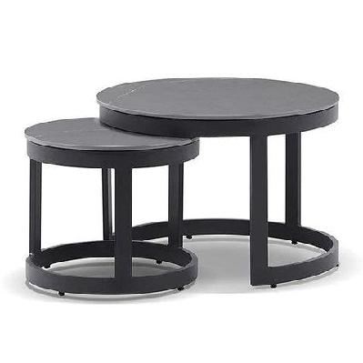 hugo outdoor round ceramic and aluminium coffee table set charcoal 