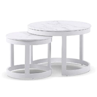 hugo outdoor round ceramic and aluminium coffee table set light dune 