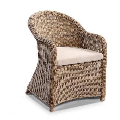 plantation full round wicker dining arm chair brushed grey / denim grey 