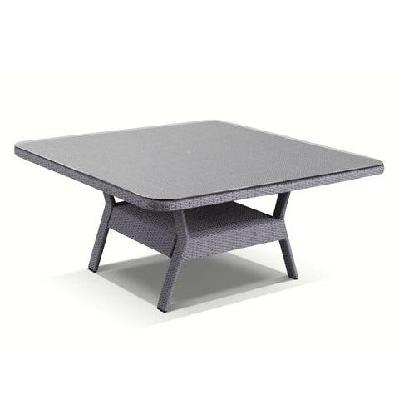 low dining table 1.5m square glass top in textured wicker 