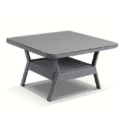 low dining table 1.2m square glass top in textured wicker 