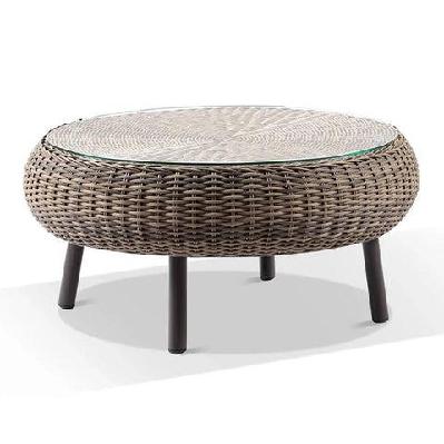 plantation hamptons outdoor round wicker coffee table brushed wheat 