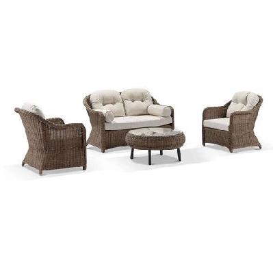 plantation outdoor wicker lounge suite with coffee table brushed wheat / cream 