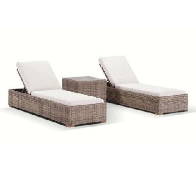 breeze outdoor wicker sun lounge set with side table in half round wicker brushed wheat / cream 