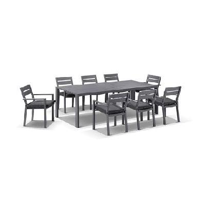 capri 8 seater outdoor aluminium dining setting with santorini chairs white / textured olefin grey 