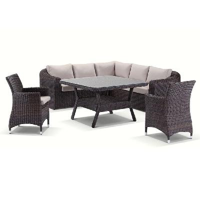 subiaco 8 piece modular lounge and dining table and chairs setting chestnut brown / latte 
