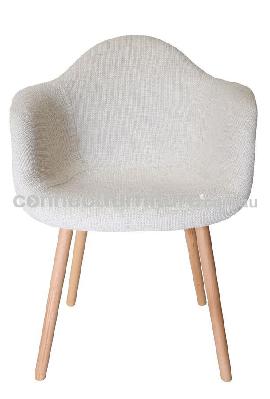 replica eames daw hal inspired chair - textured ivory fabric seat - natural beech legs 