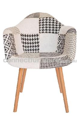 replica eames daw hal inspired chair - multicoloured patches v3 fabric seat - natural beech legs 