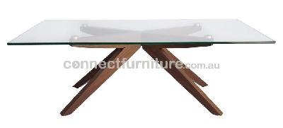 amber collection - rectangular glass coffee table - walnut 