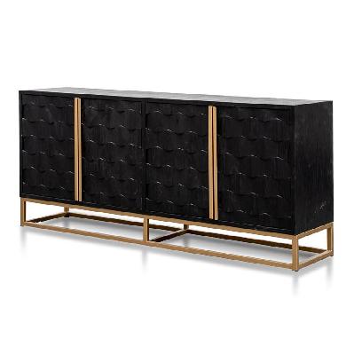 mildred 1.78m sideboard - black elm wood with gold handle 