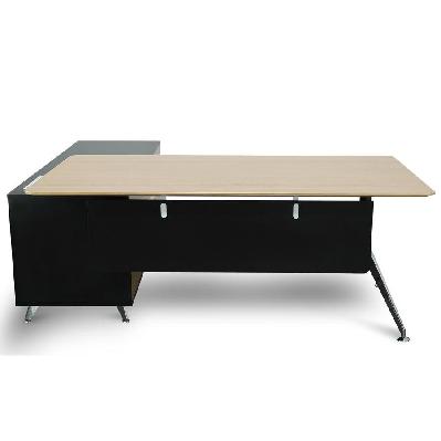 excel 1.95m right return black executive desk - natural top and drawers - corner 