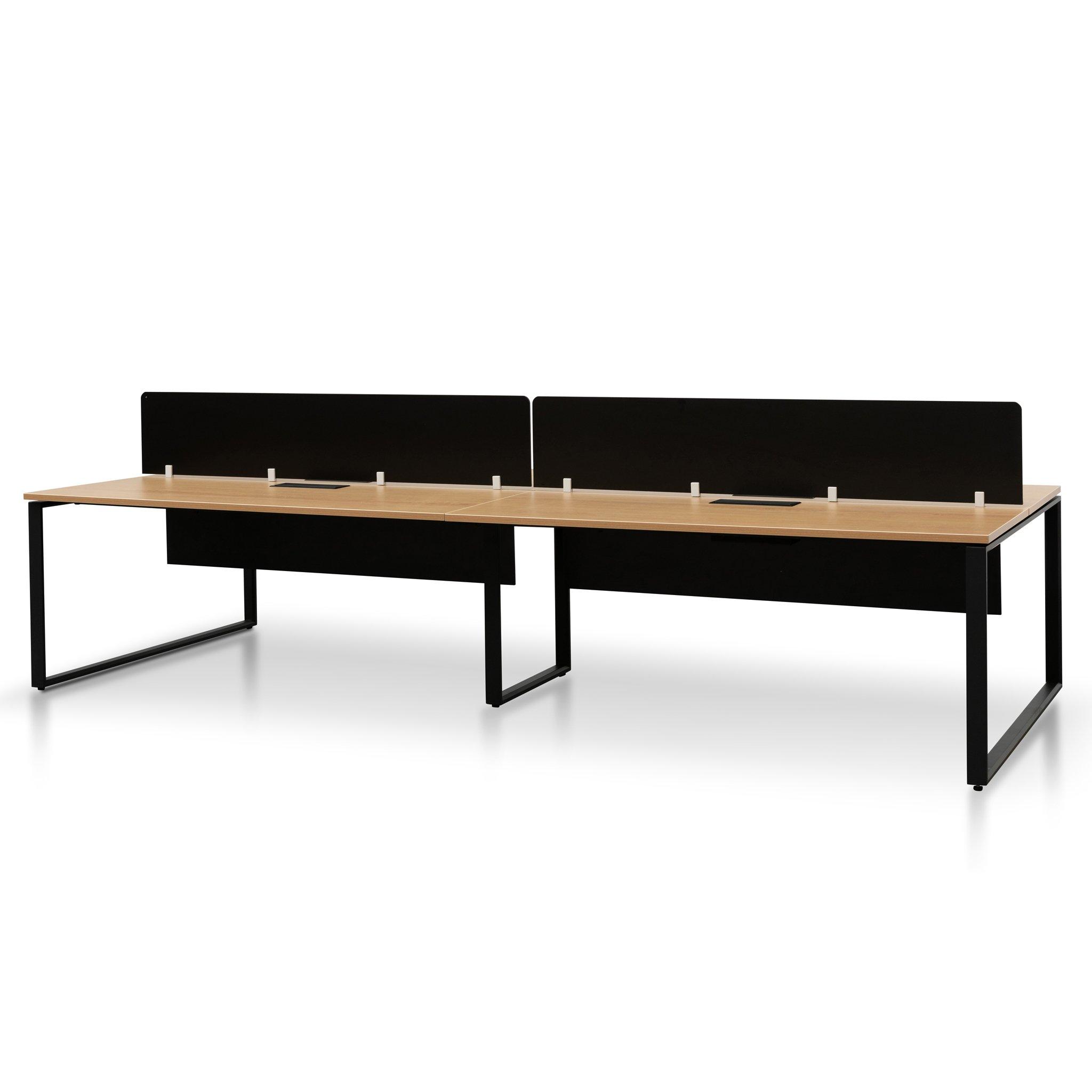 halo 4 seater workstation with black screen - natural top - black base 