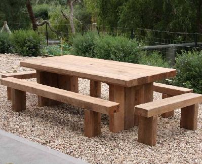 kings outdoor timber furniture sleeper rustic table setting - recycled railway sleepers 270cm x 120cm 